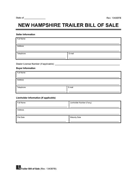 Free New Hampshire Trailer Bill Of Sale Template Pdf And Word Legal Templates