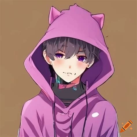 Anime Boy Wearing A Cat Themed Hoodie And Gaming Headset On Craiyon