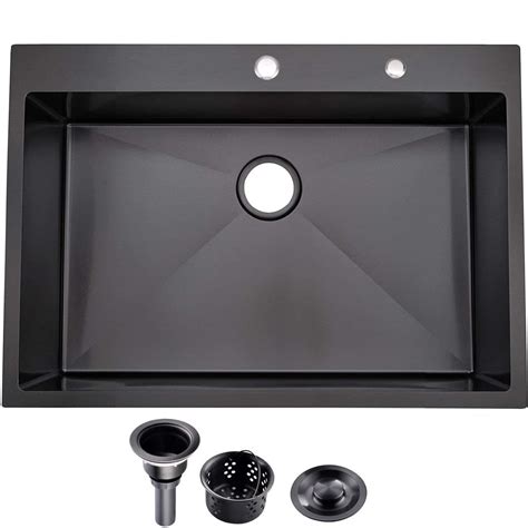 Kingo Home 33x22x9 Drop In Black Kitchen Sink Top Mount Sus304