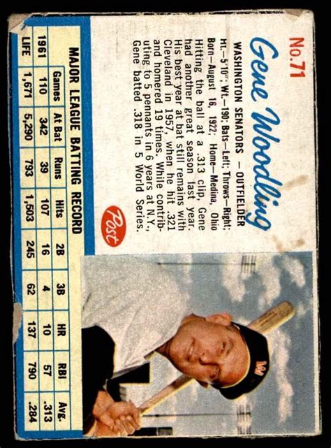 Amazon 1962 Post Cereal 71 Gene Woodling Washington Senators