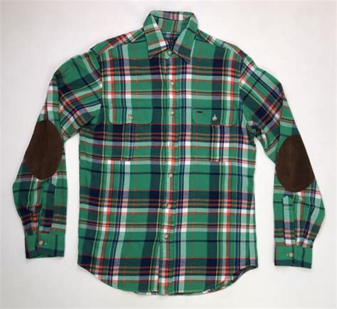 Polo Ralph Lauren Plaid Leather Elbow Patches Men S Adult Shirt Small Green Ebay