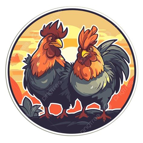 Cartoon Rooster With Sunset Scene Vector Clipart Roosters Roosters