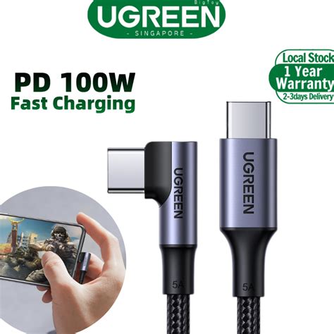 Ugreen 100w 5a Usb C To Usb C Cable Right Angle Pd Fast Charge Type C 90 Degree Power Data Cable