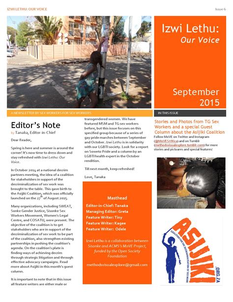 Izwi Lethu Our Voices Newsletter Issue 6 September 2015 By Move