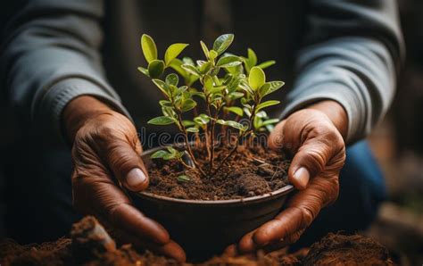 Person Holding Potted Plant In Garden Generative AI Stock Illustration