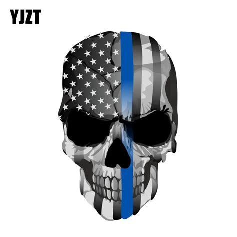 Yjzt Cm Cm Accessories Punisher Skull Blue Line Usa Car Sticker