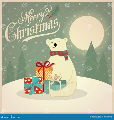 Christmas Card With Polar Bear And T Boxes Stock Vector