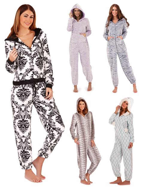 Womens Luxury Onesie Hooded All In One Pyjamas Pjs Jumpsuit Ladies Size