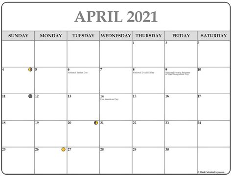 April 2021 Lunar Calendar | Moon Phase Calendar