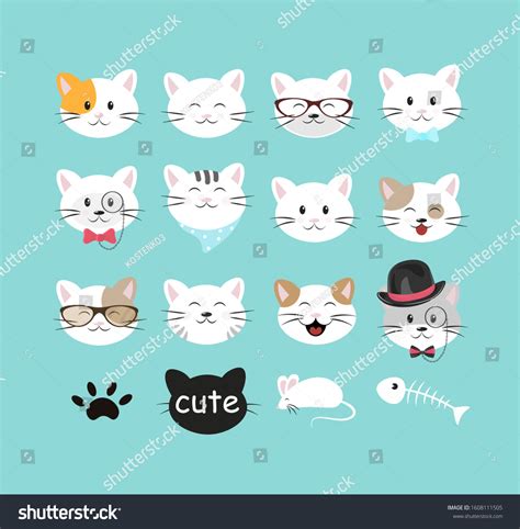 Cat Faces Different Emotions Set Cute Stock Vector Royalty Free