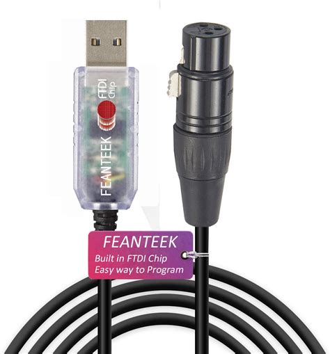 Feanteek USB To DMX Cable RS485 Adapter Converter 3PIN XLR Female