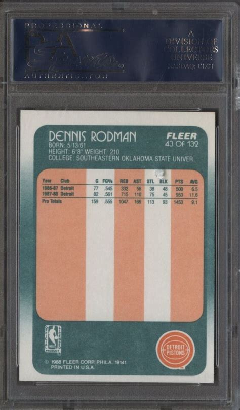 Dennis Rodman HOF Signed 1988 Fleer 43 RC Rookie Silver Ink AUTO PSA