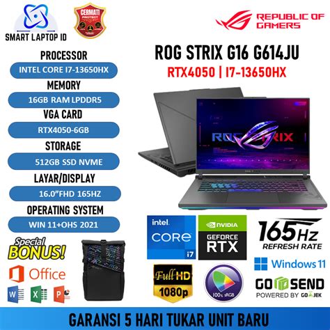 Jual Asus Rog Strix G16 G614ju I7 13650hx Rtx4050 6gb 16gb 512gb W11ohs 160fhd 165hz Shopee