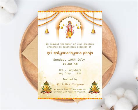 Sri Satyanarayana Pooja Invitation Editable Satyanarayan Katha Invite