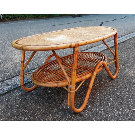 Vintage Rotan En Rieten Salontafel Itali