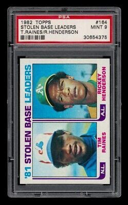 1982 Topps Set Break 164 Stolen Base Leaders T Raines R Henderson PSA