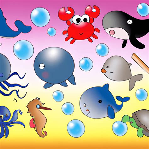 Digital Graphic Illustration Animals of the Sea for Kids Full Colored ...