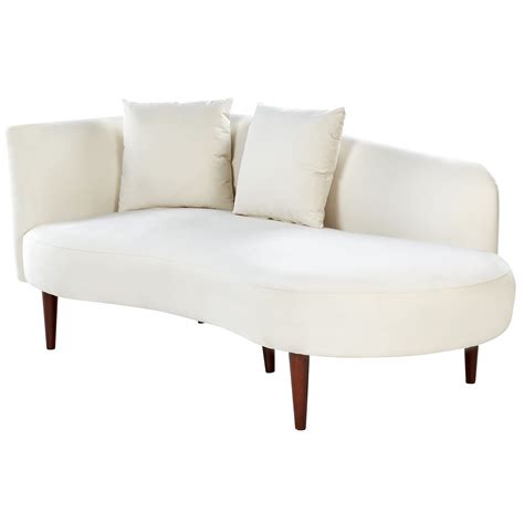 Chaise Longue De Terciopelo Blanco Crema Madera Oscura Izquierdo Chaumont