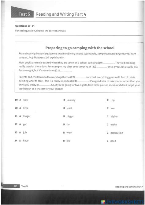 Ket Reading Part 4 Online Exercise For Live Worksheets