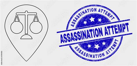 Vector Stroke Justice Map Marker Pictogram And Assassination Attempt Watermark Blue Rounded