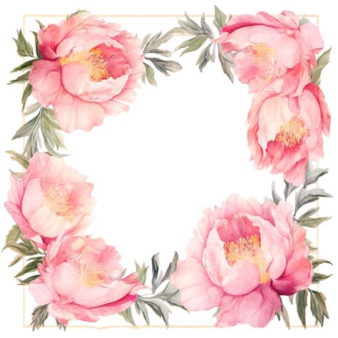 Peonies Watercolor Frame Peonies Border Frame Png Transparent Image