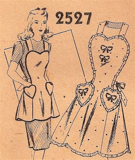 1940 Apron Pattern Sweetheart Bib Apron Pattern 1940s Vintage Mail By