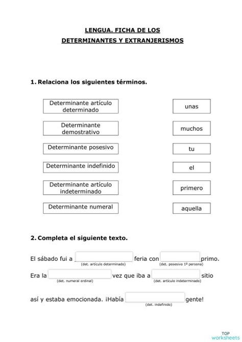 Determinantes Y Extranjerismos Ficha Interactiva Topworksheets