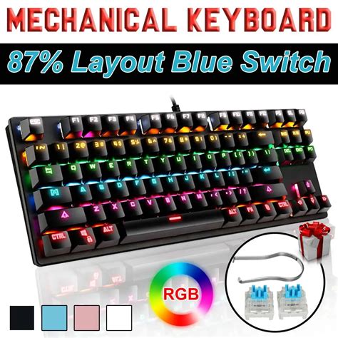 Swappable Rgb Wired Mechanical Keyboard 87 Keys Blue Switch Gaming