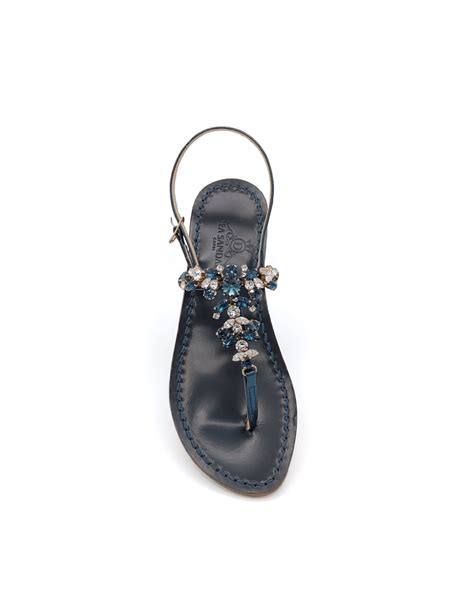 Scopolo Blu Navy Sbn Jeweled Sandals Thong Sandal With Blue Leather