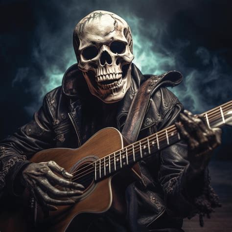 Premium Ai Image Skull Playing Guitar