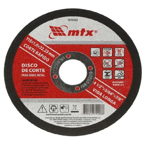 Disco De Corte Inox 115 X 1 0 X 22mm MTX 7375255