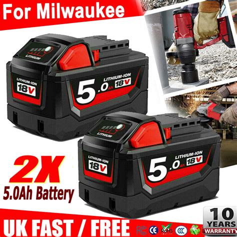 2 PACK For Milwaukee M18 M18B5 18V 5 0Ah Lithium Battery 48 11 1850 48