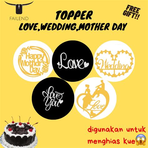 Jual Cake Topper Tulisan Happy Birthday Love Happy Mother Wedding Untuk