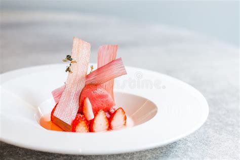 Strawberry And Rhubarb Marinated Gariguette Strawberries Rhubarb Lightly Confit Vanilla