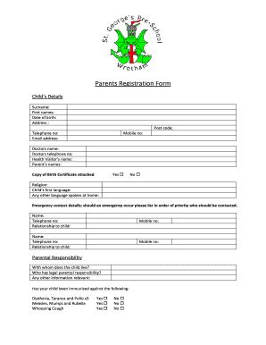 Fillable Online St Georges Wrotham Kent Sch Parents Registration Form