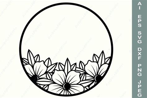 Floral Wreath Svg Circle Frame Svg Round Flower Border Dxf