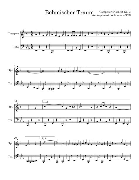 Böhmischer Traum Tuba Tenorhorn Sheet Music For Tuba Trumpet Other