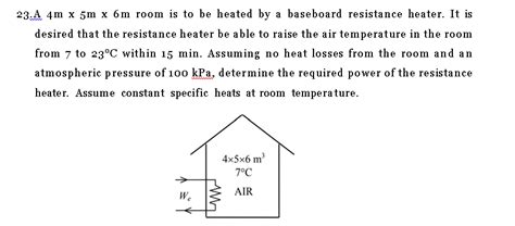 Solved 23 A 4m X 5m X 6m Room Is To Be Heated By A Baseboard Chegg