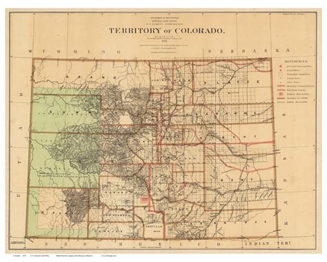 Colorado 1876 U.S. Land Office - Old State Map Reprint - OLD MAPS