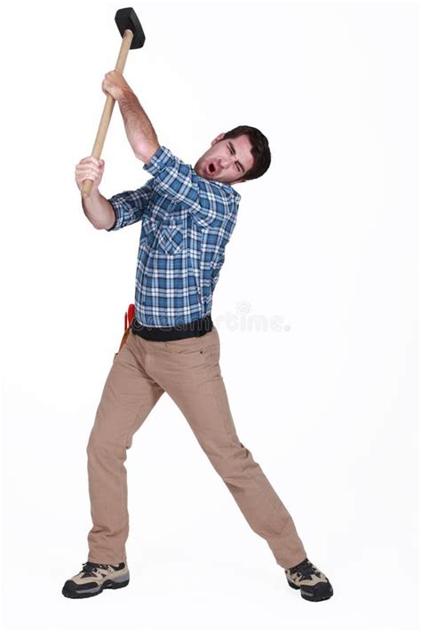 Man Using Sledge Hammer Stock Image Image Of Contractor