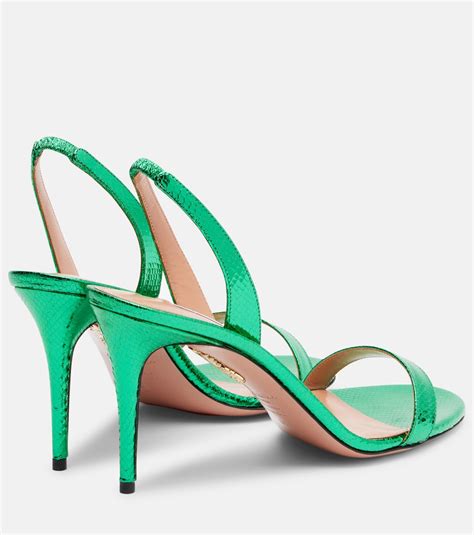 So Nude 85 Snake Effect Leather Sandals In Green Aquazzura Mytheresa