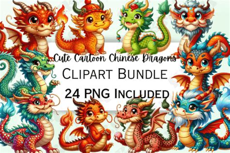 Cute Cartoon Chinese Dragons Clipart Graphic By HBM Clipart Creative