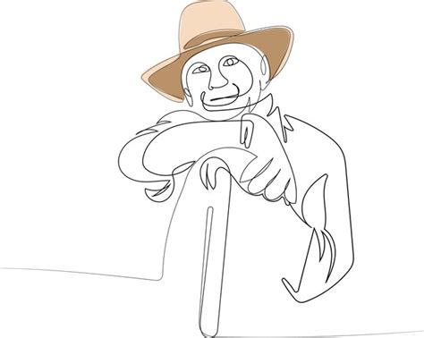 Premium Vector Continuous One Line Drawing Of Farmer Posing With