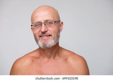 Sideview Photo Caucasian Naked Shirtless Middleaged Stock Photo