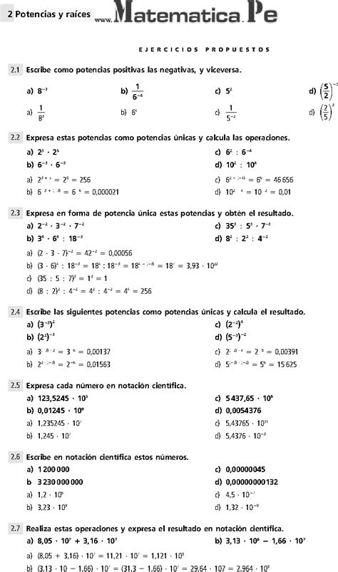 POTENCIAS Y RAÍCES EJERCICIOS RESUELTOS DE SECUNDARIA PDF Ejercicios