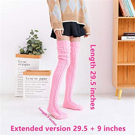 Vethin Womens Cable Knit Thigh High Socks Over Knee High Long Tube Leg