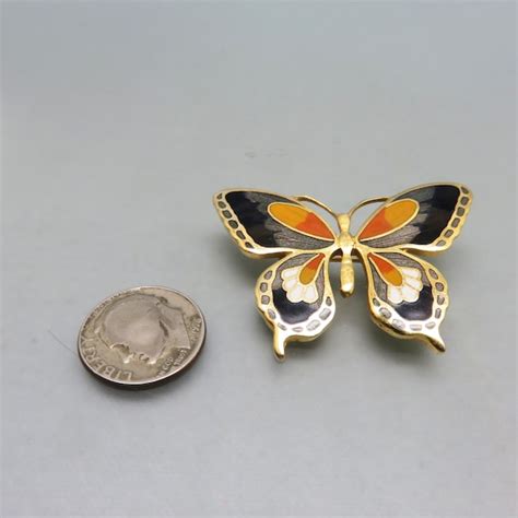 S Vintage Butterfly Cloisonne Enamel Brooch Mint Gem