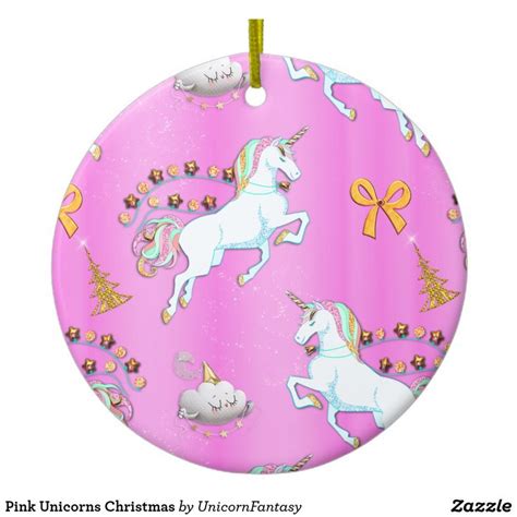 Pink Unicorns Christmas Ceramic Ornament Zazzle Pink Unicorn Ceramic Ornaments Unicorn