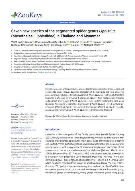 (PDF) Seven new species of the segmented spider genus Liphistius (Mesothelae, Liphistiidae) in ...