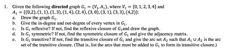 Solved 1 Given The Following Directed Graph G1 V1 A1